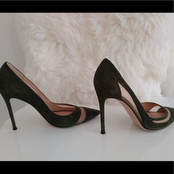 Gianvito Rossi Olive Green Suede and Mesh Pumps - Picture 2 of 5